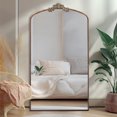 thumbnail image 3 of Oufan 36x66" Full Length Mirror, Ornate Metal Mirror, Arched Dressing Mirror with Carved Floral Wreath, Vintage Large Floor Mirror for Dressing Room, 3 of 10