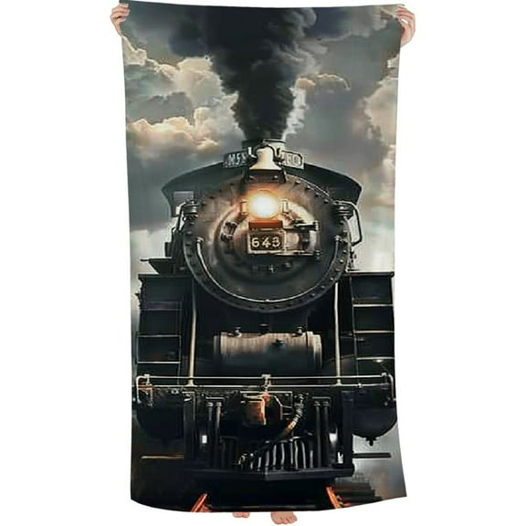 PHYHOO Vintage Locomotive Train Microfiber Beach Towel, Retro Train Large Oversized Beach Towel Lightweight Quick Dry Soft Absorbent Bath Towel, Sand Free Towel for Swimming Travel Sports 30x60in