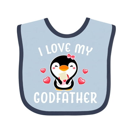 

Inktastic I Love My Godfather with Cute Penguin and Hearts Gift Baby Girl Bib