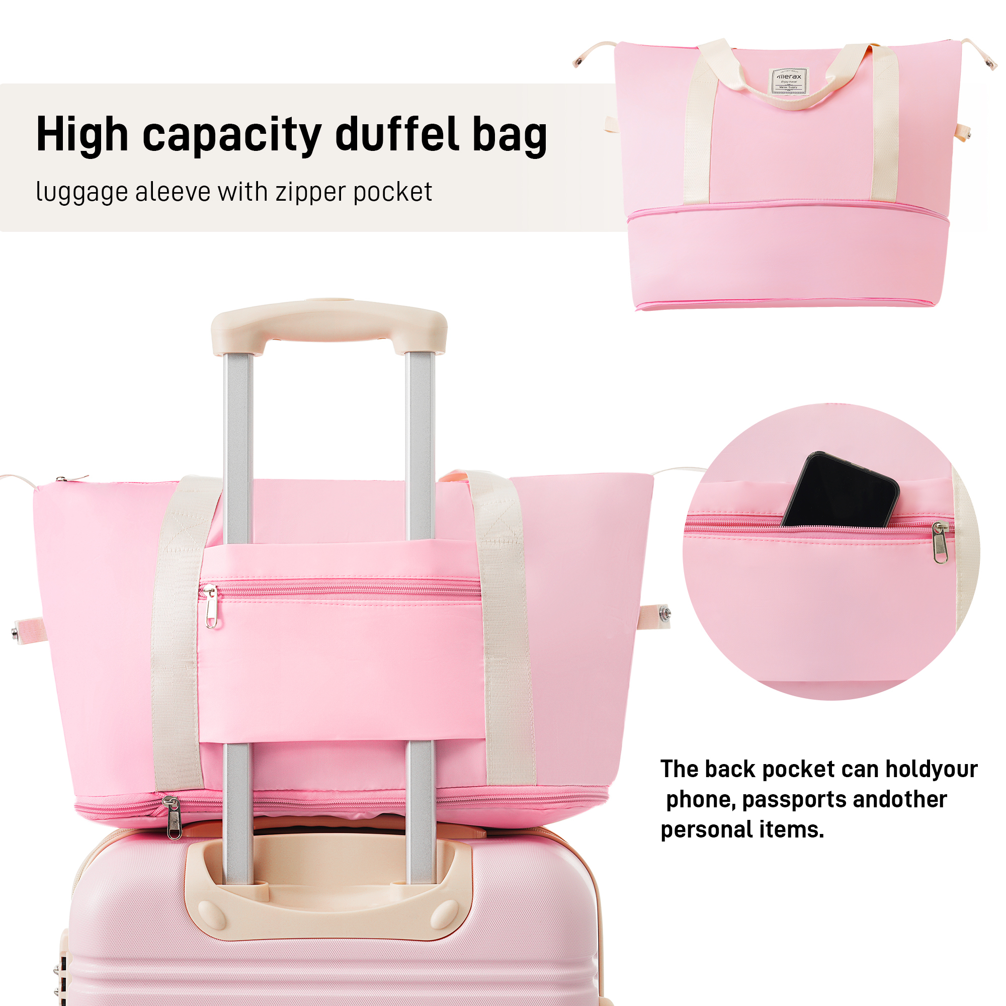 Euroco 3 Piece Hardshell Luggage Sets, 20in & 24in Suitcase Set with Compact Travel Bag,Spinner Wheels and TSA Lock, Lightweight Carry on Luggage for Women Men,Light Pink