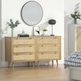 thumbnail image 4 of Eumyviv Rustic Oak 3-Drawer Dresser, Modern Farmhouse Chest of Drawers with Natural Rattan, Wood Legs for Bedroom, Living Room, Hallway, 31.5" W x 15.75" D x 36" H H0027, 4 of 8