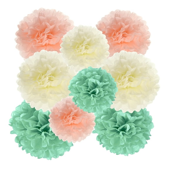 8" 10" 12" Tissue Paper Pom Poms, 18PCS Pom Poms Paper Flowers Ball Tissue Paper Flowers Assorted Size for Wedding Birthday Party Backdrop Decoration, Green Orange Yellow