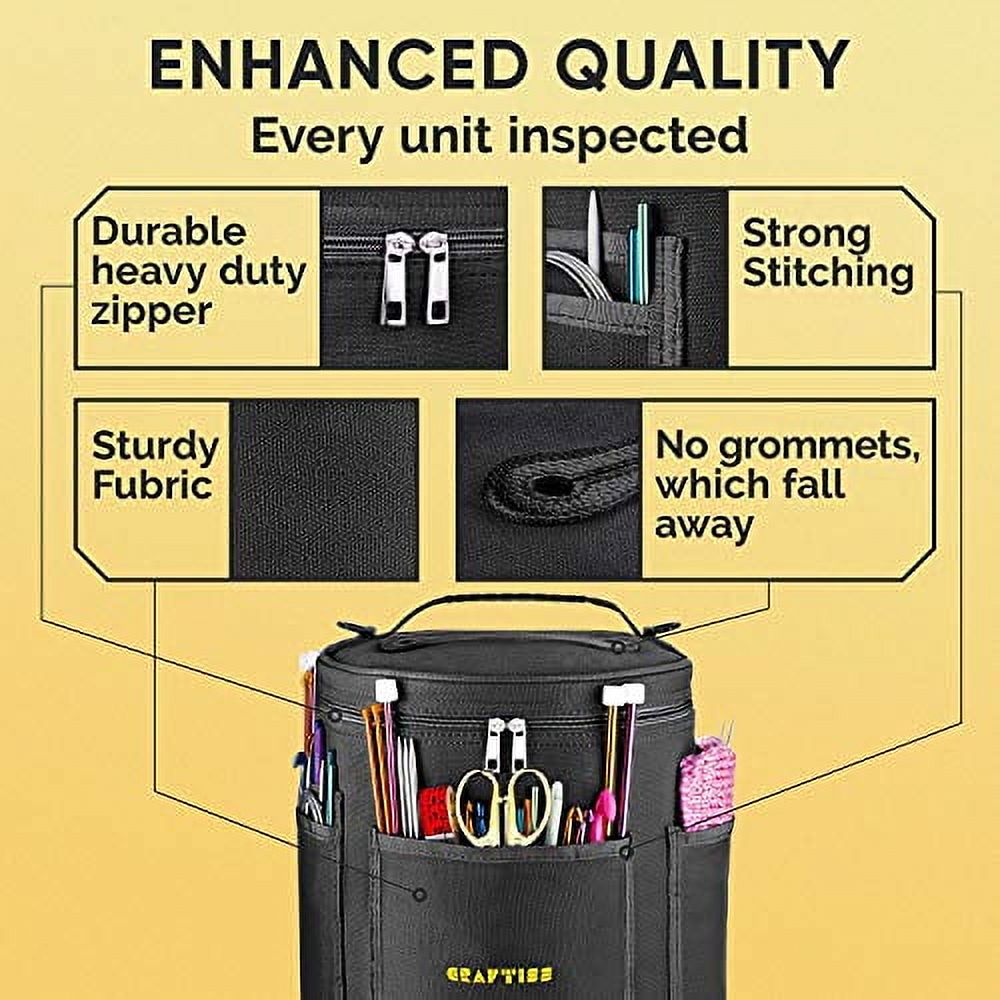 Craftiss Yarn Storage Bag - Black Tote Yarn Bag, Durable Knitting and Crochet Organizer with Needle Case