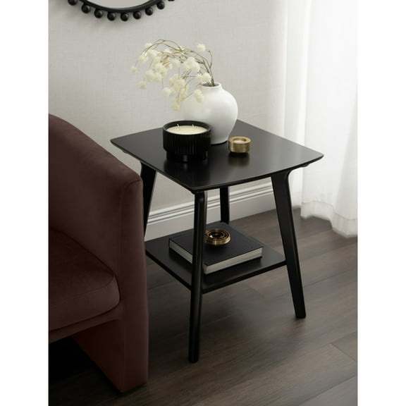 Kate and Laurel Louena Mid-Century Rectangle Wood Side Table, 22 x 20 x 24, Black, Modern Decorative Two-Tier End Table for Use as a Bedroom Nightstand or Apartment Living Room Accent