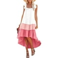 thumbnail image 2 of Women Summer Ruffled Sleeve Dress, Contrast Color/Solid Color Square Neck Irregular Hem Dress, 2 of 6
