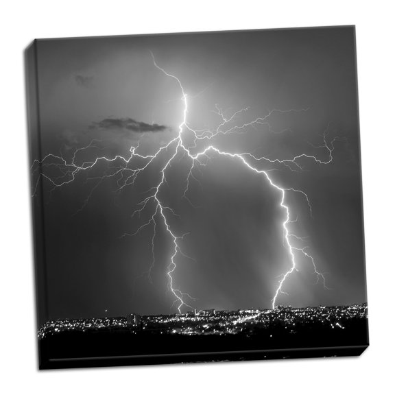 Gango Home Decor Urban Lightning I BW by Douglas Taylor (Ready to Hang); One 24x24in Hand-Stretched Canvas
