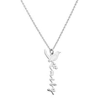 Personalized Planet Women's Personalized Vertical Script Name with Birthmonth Bird Necklace