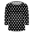 thumbnail image 3 of Women’s Polka Dot Print Satin Blouse Crew Neck Half Sleeve Relaxed Fit Top for Casual Daily Wear Black L, 3 of 7
