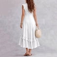 thumbnail image 5 of ChaoHeng Summer Dress Maxi Dresses for Women Solid V Neck Sleeveless Button Layer Ruffle Flowy Long for White S, 5 of 8