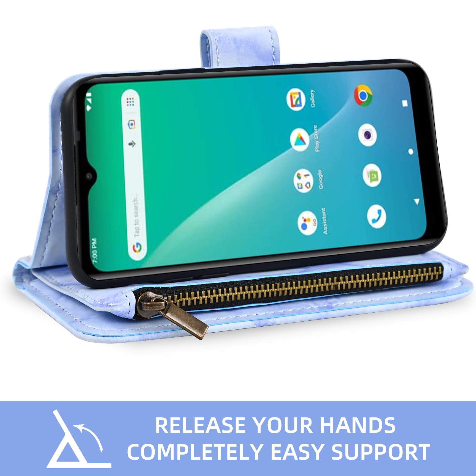 Asuwish Compatible with Hot Pepper Chilaca Wallet Phone Case Tempered Glass Screen Protector Marble Faux Leather Flip Credit Card Holder Stand Zipper Cell Cover for HPPL60A HPP-L60A 6.5 Women Blue