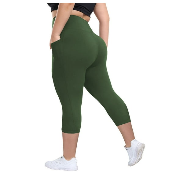 GEWSEY Women's Active Buttery Soft High Waist Capri Yoga Workout Leggings with Pockets (Green, 3XL)
