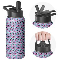 Leopard Print Insulated Stainless Steel Water Bottle with Straw & Cleaning Brush – 18 Oz | Leakproof, BPA-Free, 304 Stainless Steel, Wide Mouth, Travel Mug for Car, Gym, Office