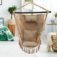 thumbnail image 4 of Gymax Hammock Chair w/ Soft Pillow Cushions Pocket Hanging Rope Swing Steel Bar Beige, 4 of 10