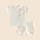 thumbnail image 5 of Niña Bebé Ropa de Verano Elegante Bordado Floral Cuello Redondo Pantalones Cortos de Manga Corta Dos Piezas Conjunto de Tejido Suave Transpirable, 5 of 8