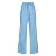 thumbnail image 4 of Womens Casual Linen High Waist Pants Drawstring Loose Fit Summer Pants Trousers with Side Pockets Light Blue XL, 4 of 4