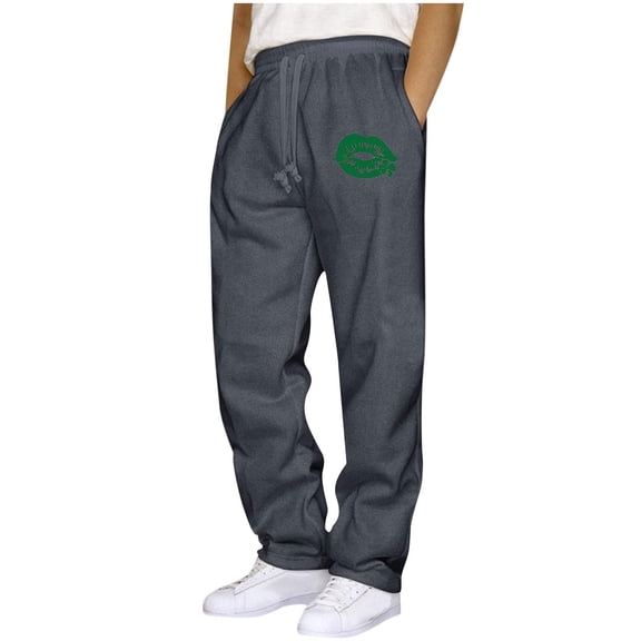 SELONE Elastic Waist Cargo Pants for Men Pattern Straight Leg Pants St. Patrick's Day Trousers with Pockets Casual Wear