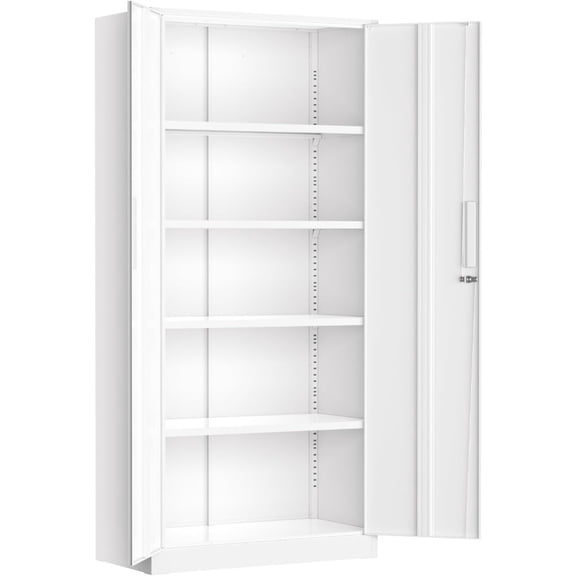 Metal Lockable Storage Cabinet, 72” Storage Cabinet with 2 Doors and 4 Adjustable Shelves for Office, Home, Garage, Pantry (Assembly Required, White)
