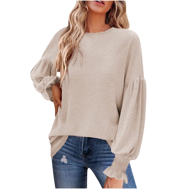 Tops de Mujer Elegante Blusa de Entrenamiento Informal Camisas de Otoño Leggings de Túnica de Moda Cuello Redondo Manga de Linterna Manga Larga Sudor Odeerbi ODB169536