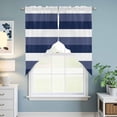 thumbnail image 4 of Navy Blue White Striped Kitchen Window Curtains, Swag Curtains Valance for Bedroom Living Room Bathroom, Farmhouse Stripes Rod Pocket Window Treatment Curtain Block Drapes 2 Panels 36"x45", 4 of 6