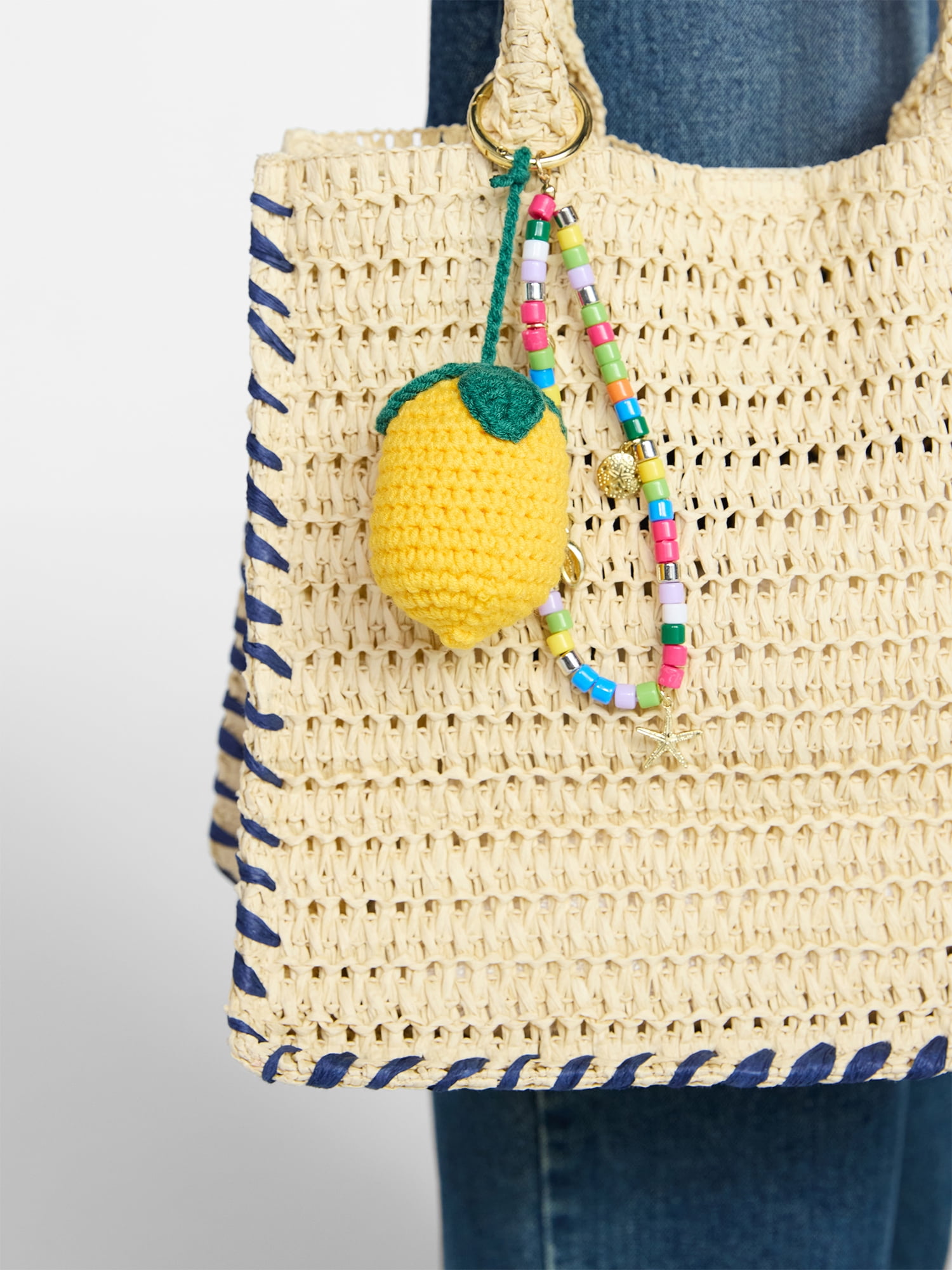 No Boundaries Women's Festival Bag Charm, Yellow Crochet Lemon & Beads