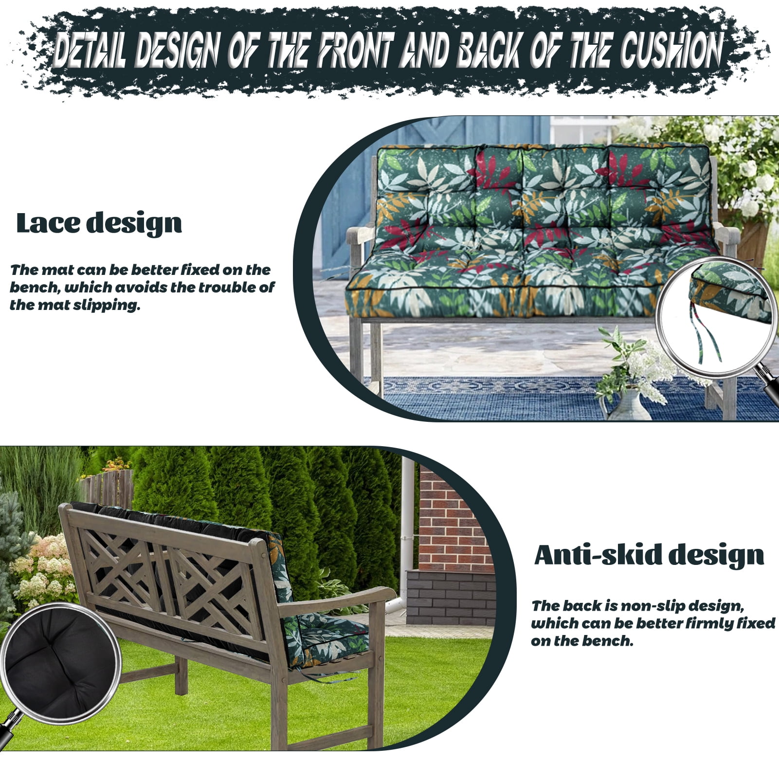 Replacement Cushions for Outdoor Swing, Swing Replacement Cushions Thicken 4" with Backrest, Waterproof Bench Cushions for Patio Furniture Porch Swing Cushions (Green Flowers)