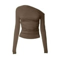 thumbnail image 5 of larppty Womens Off Shoulder Tops Long Sleeve Going Out Basic Shirts Cute Y2K Fall Trendy Fashion 2025 (Brown, XL), 5 of 7