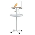 thumbnail image 2 of PawHut Bird Stand, Parrot Stand with Wheels, Perches, Stainless Steel Feed Bowls, Round Tray, Bird Play Stand for Indoor Outdoor, White, 2 of 9