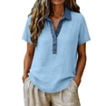 thumbnail image 6 of Tqcoqu Polo Shirts for Women Front Button V Neck Short Sleeve Womens Tops Casual Comfy Loose Fit T Shirts,Light Blue,Women's S-XXL, 6 of 7