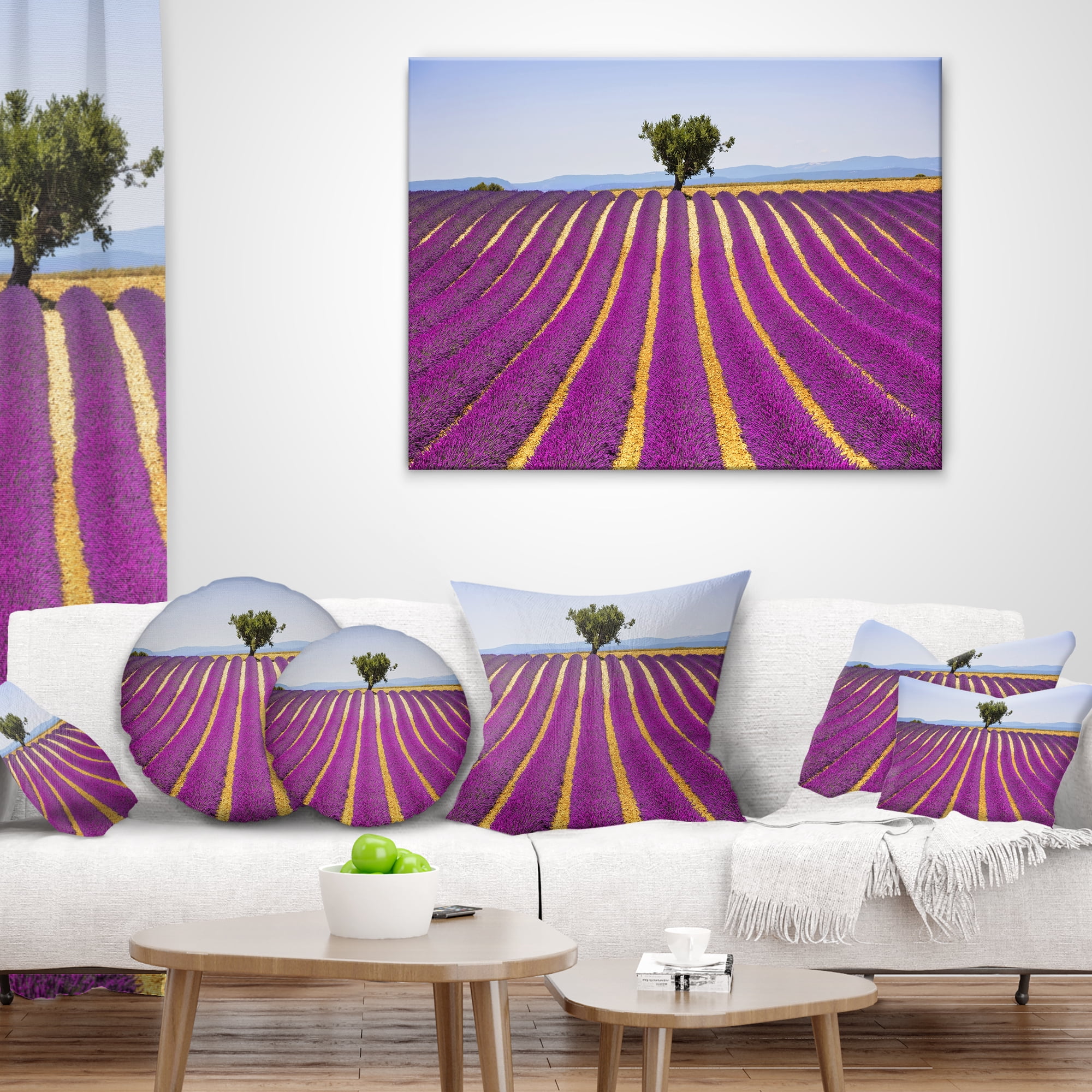 Designart Lavender and Lonely Tree Uphill - Landscape Wall Throw Pillow - 12x20