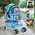 thumbnail image 1 of 4 Wheels Pet Stroller Foldable Dog Stroller Cat Stroller with Storage Basket & Removable Liner, Travel Lite Foldable Carrier Strolling Cart for Dogs Cats, Blue, 1 of 9