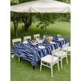 thumbnail image 4 of Outdoor Tablecloth with Umbrella Hole for Patio/Picnic/Party/Camping, Vintage Wave Lines Waterproof Table Cloth Rectangle Table Cover Washable, Classic Minimalist Striped Navy Blue (60"x 102"), 4 of 8