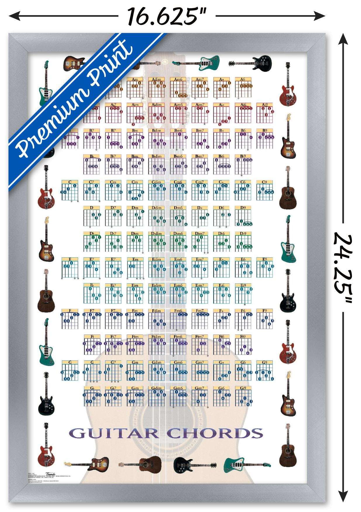 Guitar Chords II - Learn to Play Guitar Wall Poster, 14.725" x 22.375", Framed