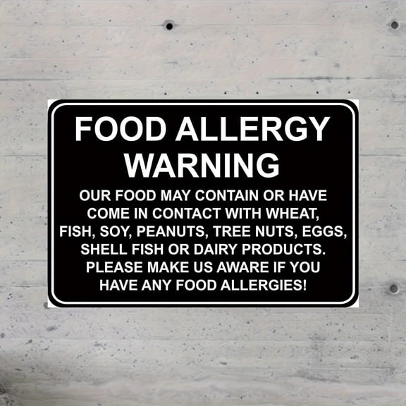 Metal Sign Food Allergy Warning Safety Signs Warning Sign Caution Aluminum Tin Sign Traffic Road Street Sign for Home Cafe Bar 8x12 Inches