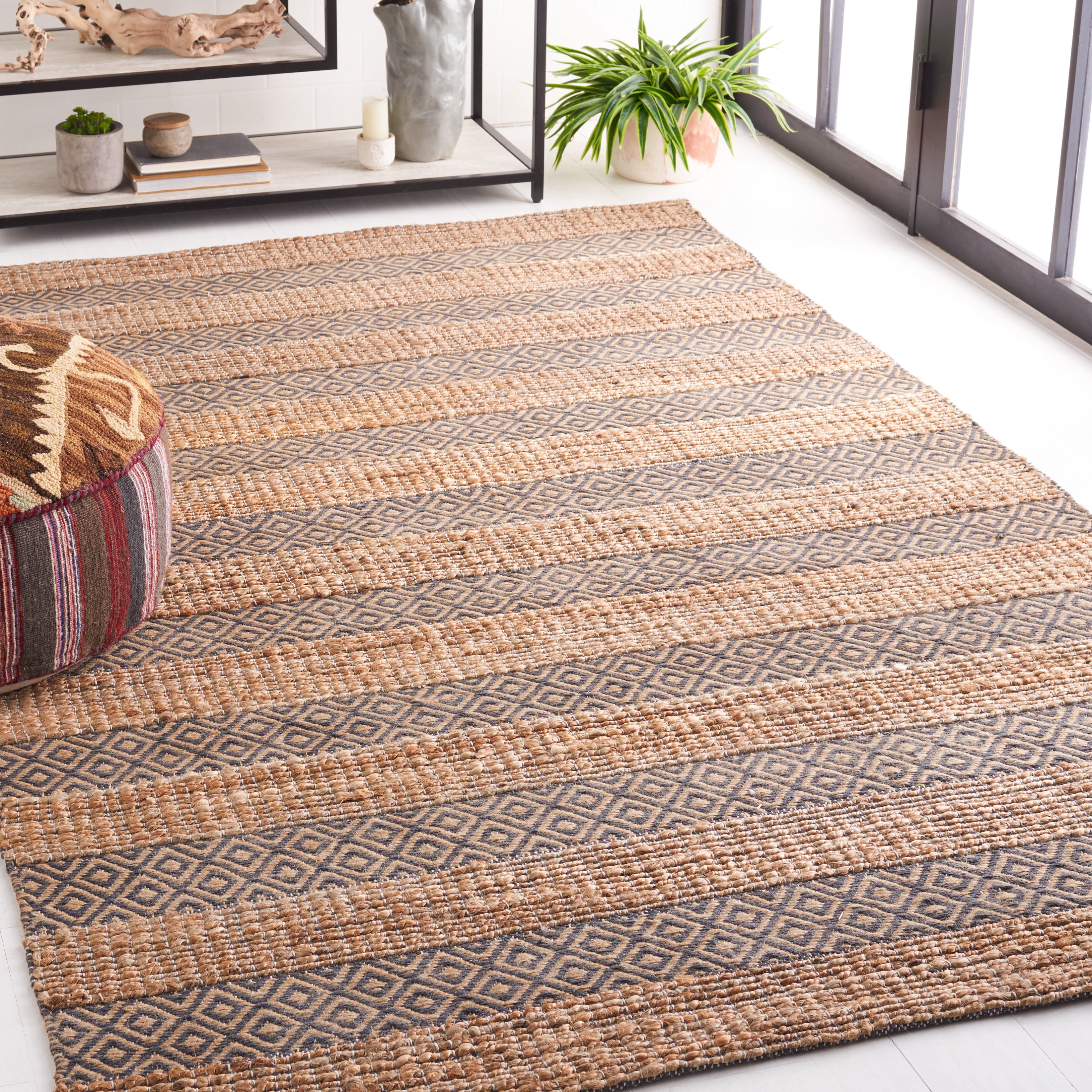 SAFAVIEH Natural Fiber Wenonah Striped Area Rug, Charcoal/Natural, 10' x 14'