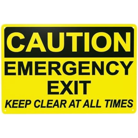 Caution Emergency Exit Keep Clear Warning Sign, Exit Metal Signs for Home Business Outdoor Indoor Road Yard Garage Street Wall Caution Custom Decor 12 x 8 Inch
