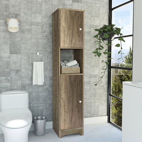 Light oak double - door cabinet with two cabinets for laundry room linen storage
