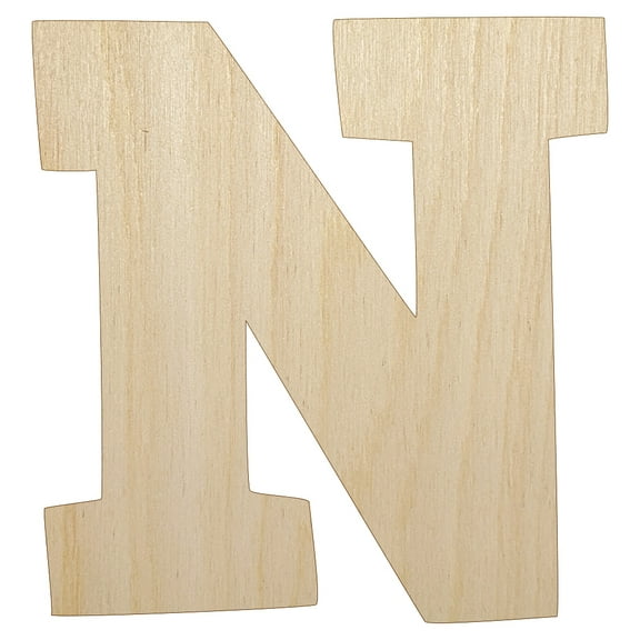 Letter N Uppercase Fun Bold Font Wood Shape Unfinished Piece Cutout Craft DIY Projects - 4.70 Inch Size - 1/8 Inch Thick