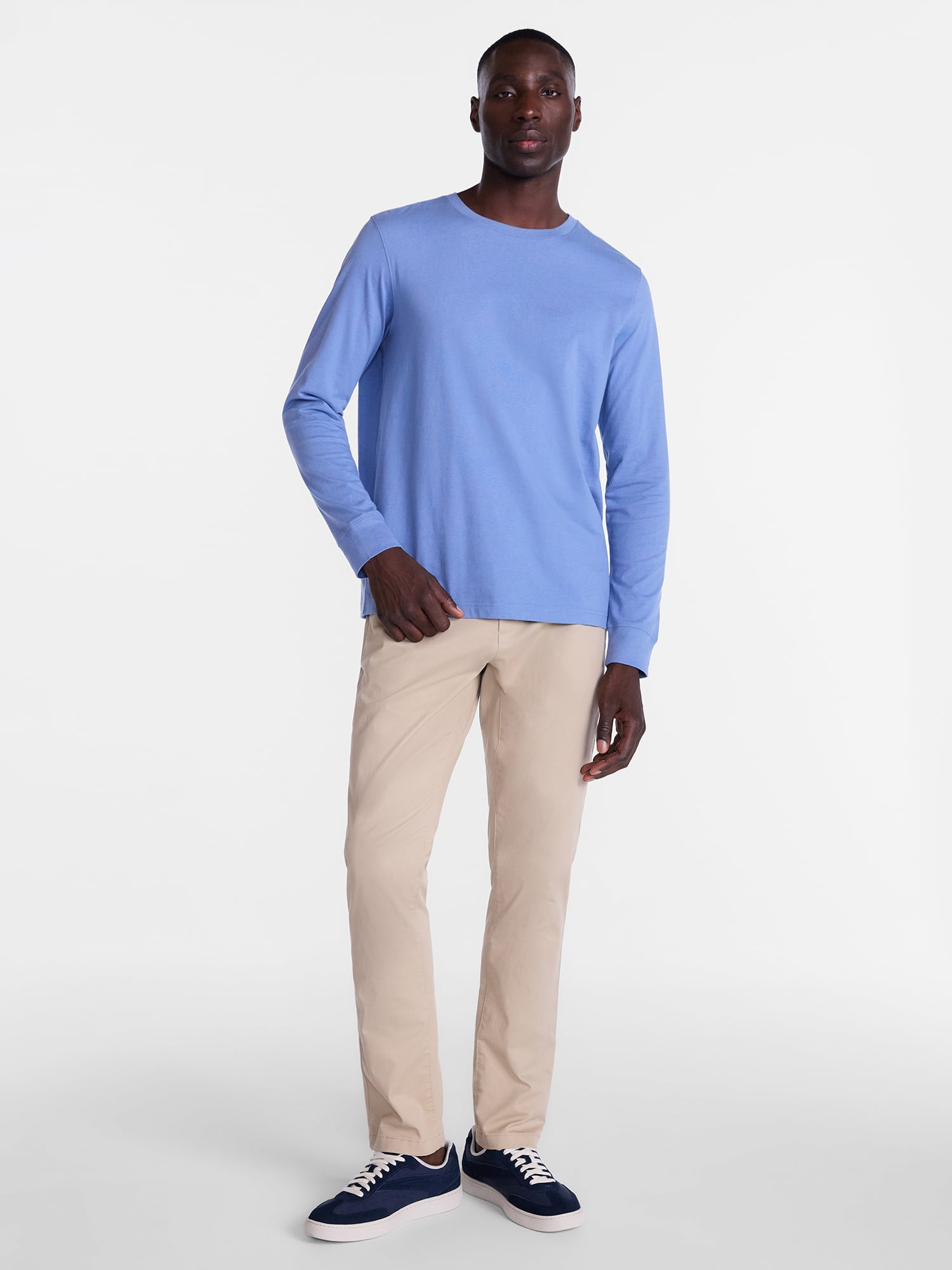 George Men's and Big Men's Cotton Crewneck Tee with Long Sleeves, Sizes XS-3XL, Big 2XB-6XB & Tall MT-4XLT