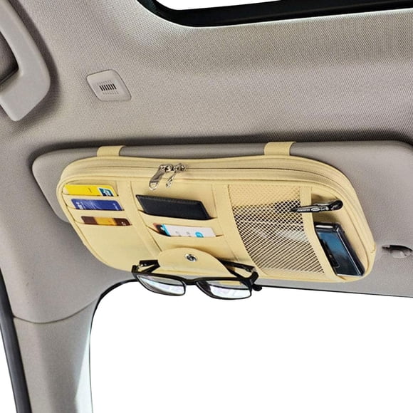 Organizador para parasol de coche Da by, con múltiples bolsillos, piel sintética, color beige