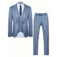 thumbnail image 3 of i·FineLong Men's Light Blue-Gray 3-Piece Suit Set - Smart Casual Business Gathering/Evening Event Outfit (Jacket+Vest+Pants), 3 of 7