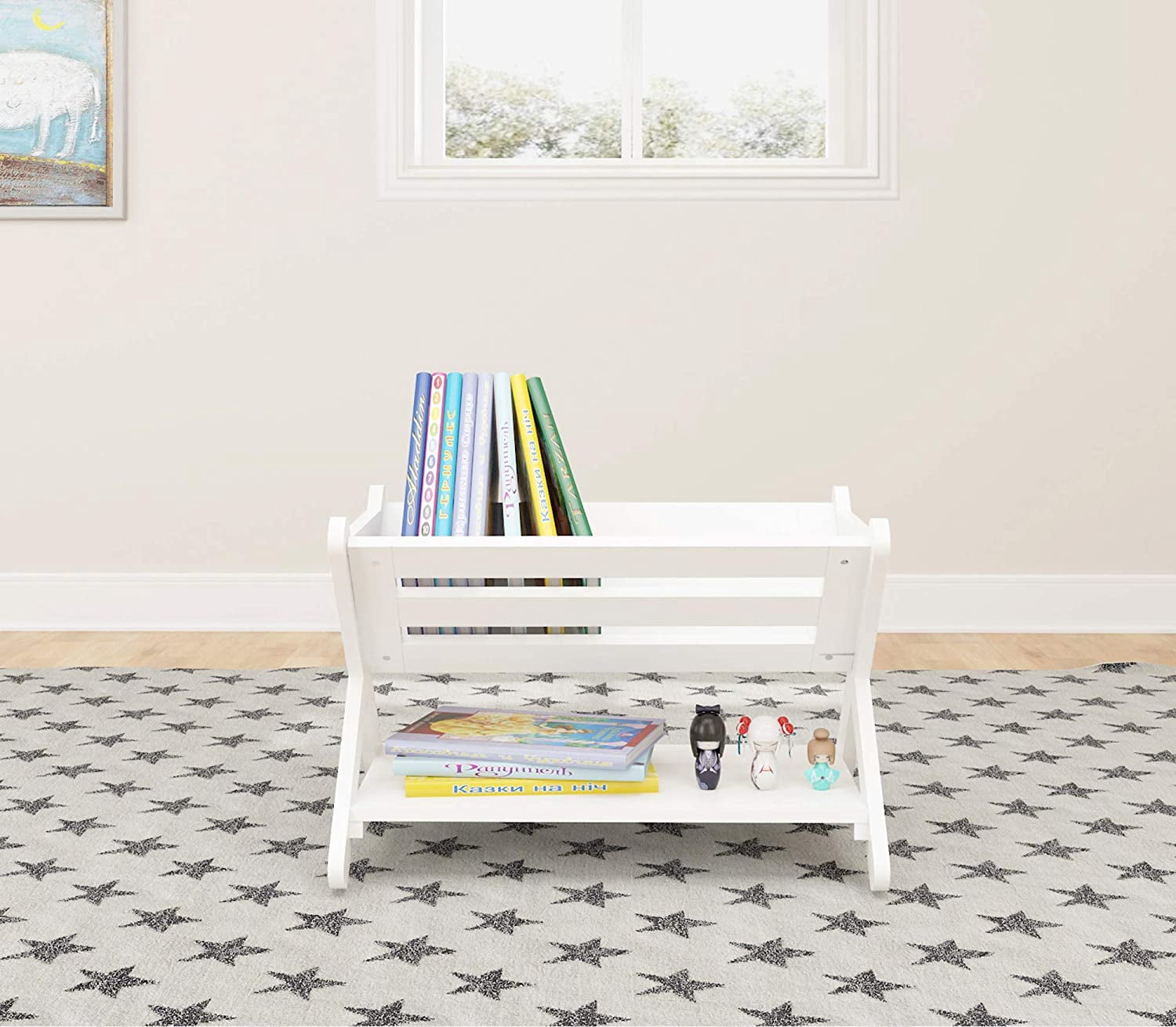 UTEX Kids' Book Caddy with Shelf, Kids Bookcase Storage with Shelf, Kids Book Storage Organizer for Toddlers, Kids, White (White)
