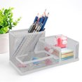 thumbnail image 6 of Blasgw Mesh Pencil Holder for Desk - Black Metal Pen Organizer with 3 Compartments for Office Supplies, Cell Phone, Sticky Notes - Desktop Stationary Caddy with Non-Slip Base Silver, 6 of 7