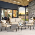 thumbnail image 4 of DEXTRUS Outdoor Patio Furniture Set 4 Pieces PE Rattan Wicker Sofa Set w/ Dining Table for Backyard, Pool, Deck, Garden - Beige, 4 of 8