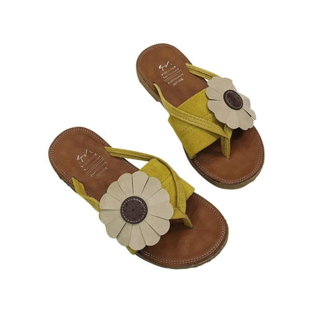 Fesfesfes Fesfesfes Sandals Women Summer Clip-Toe Sunflower Decor Faux Leather Sandals Shoes Comfy Flats Flip-Flops Casual Beach Sandals