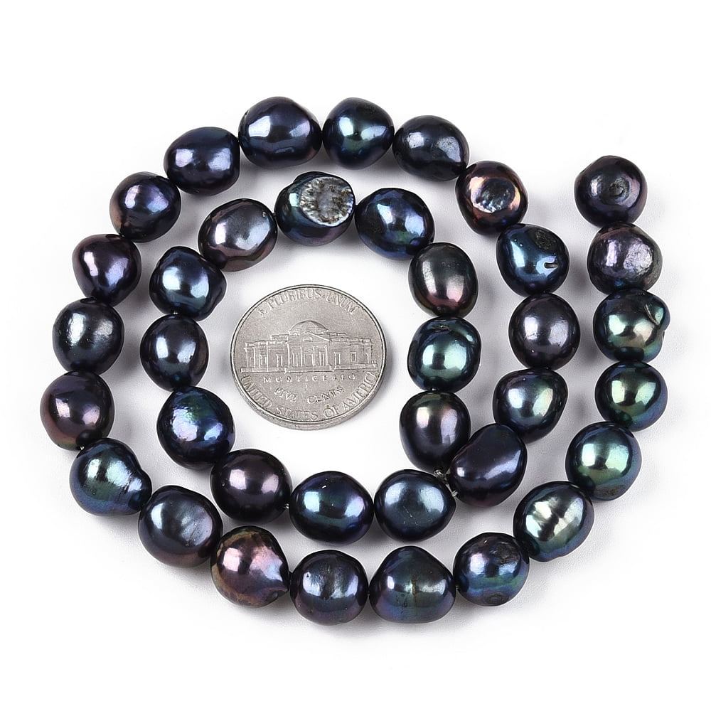 Natural Cultured Freshwater Pearl Beads Strands Baroque Pearls Keshi Pearl Beads Two Sides Polished Dyed Prussian Blue 9~12.5x8.5~12.5x8.5~10.5mm Hole: 0.7mm about 35~37pcs/strand 1Strand