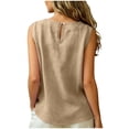 thumbnail image 6 of idosla Cotton Linen Tank Tops for Womens Comfy Lounge Wear Summer Sleeveless Crewneck Shirt Casual Blouse Loose Fit Cami (Khaki, S), 6 of 7