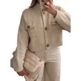 thumbnail image 3 of Women Trendy Button Up Sweater Jackets Mock Neck Long Sleeve Loose Fit Chunky Knit Outwear Coats Apricot L, 3 of 7