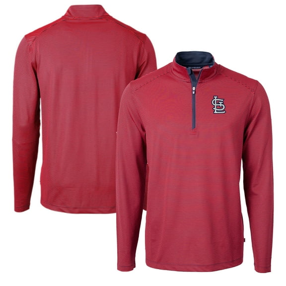 Men's Cutter & Buck Red/Navy St. Louis Cardinals Virtue Eco Pique Micro Stripe Recycled Quarter-Zip Pullover Top