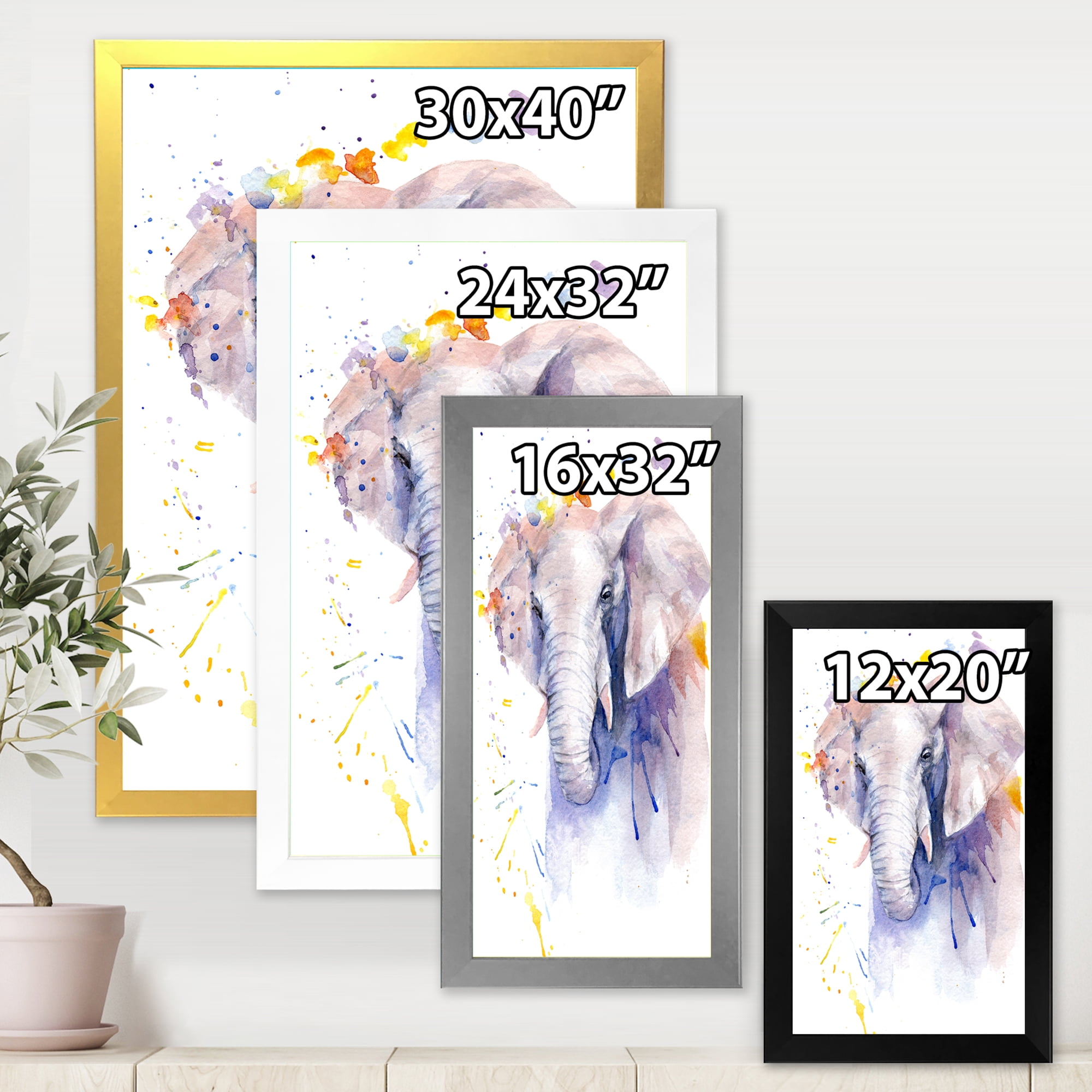 Designart 'Portrait of An Elephant Yellow and Blue Strokes' Farmhouse Framed Art Print