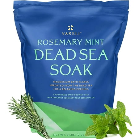 Yareli Dead Sea Bath & Foot Soak, Rosemary Peppermint Magnesium Bath Salt Flakes, Stronger Alternative to Epsom Salt, 5lb